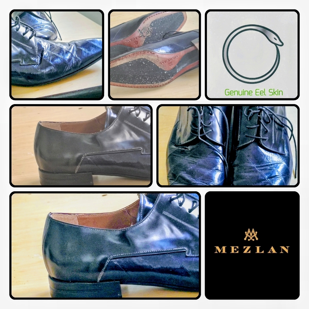 Mezlan Black Eel Skin/Leather Oxfords